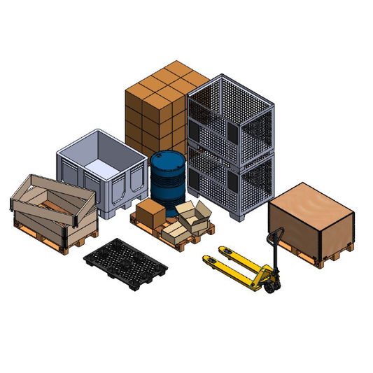 3D-Paket: Transport- und Lagerhilfsmittel, Europaletten, Gitterbox, Big Box, Kisten uvm.